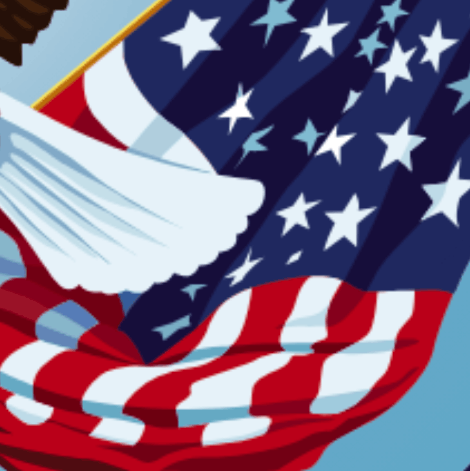 A closeup of the American Flag in the current VA logo