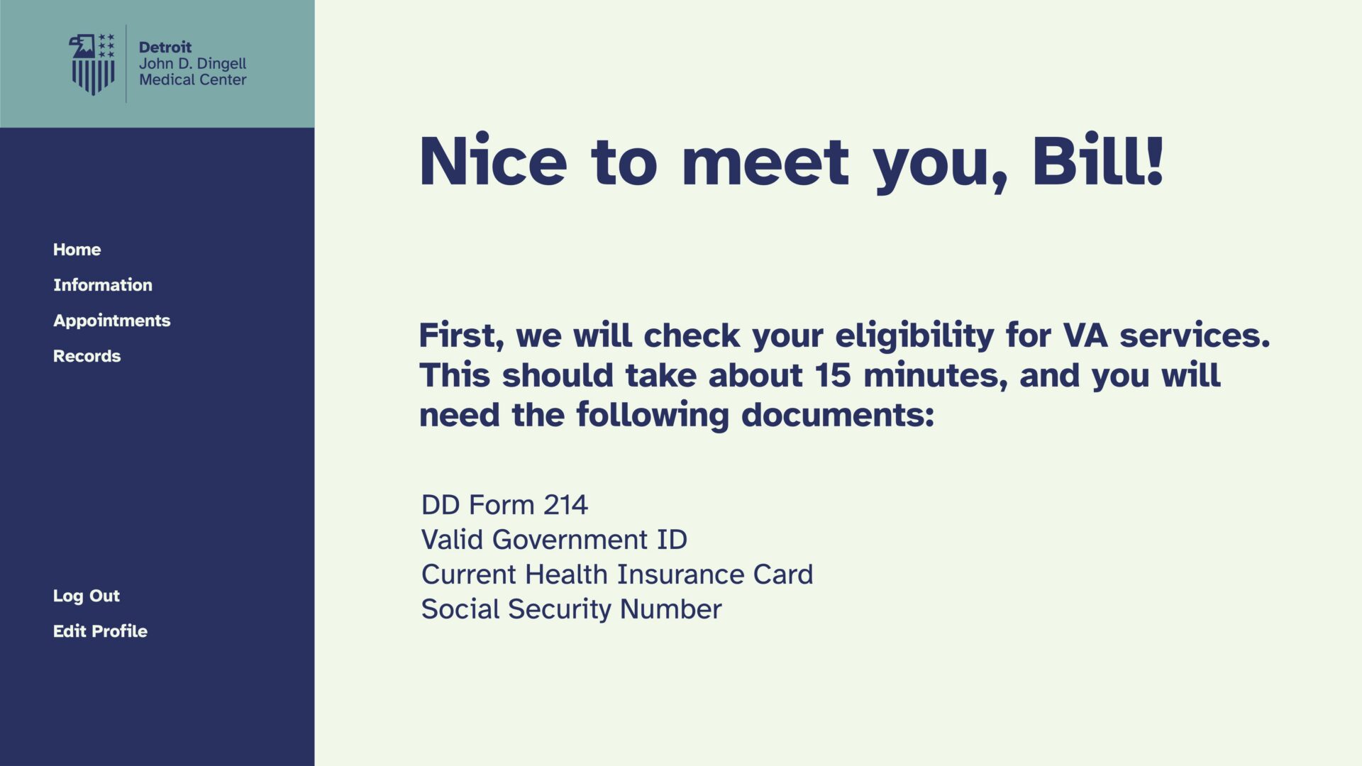 An example of a page in the new VA Patient Portal