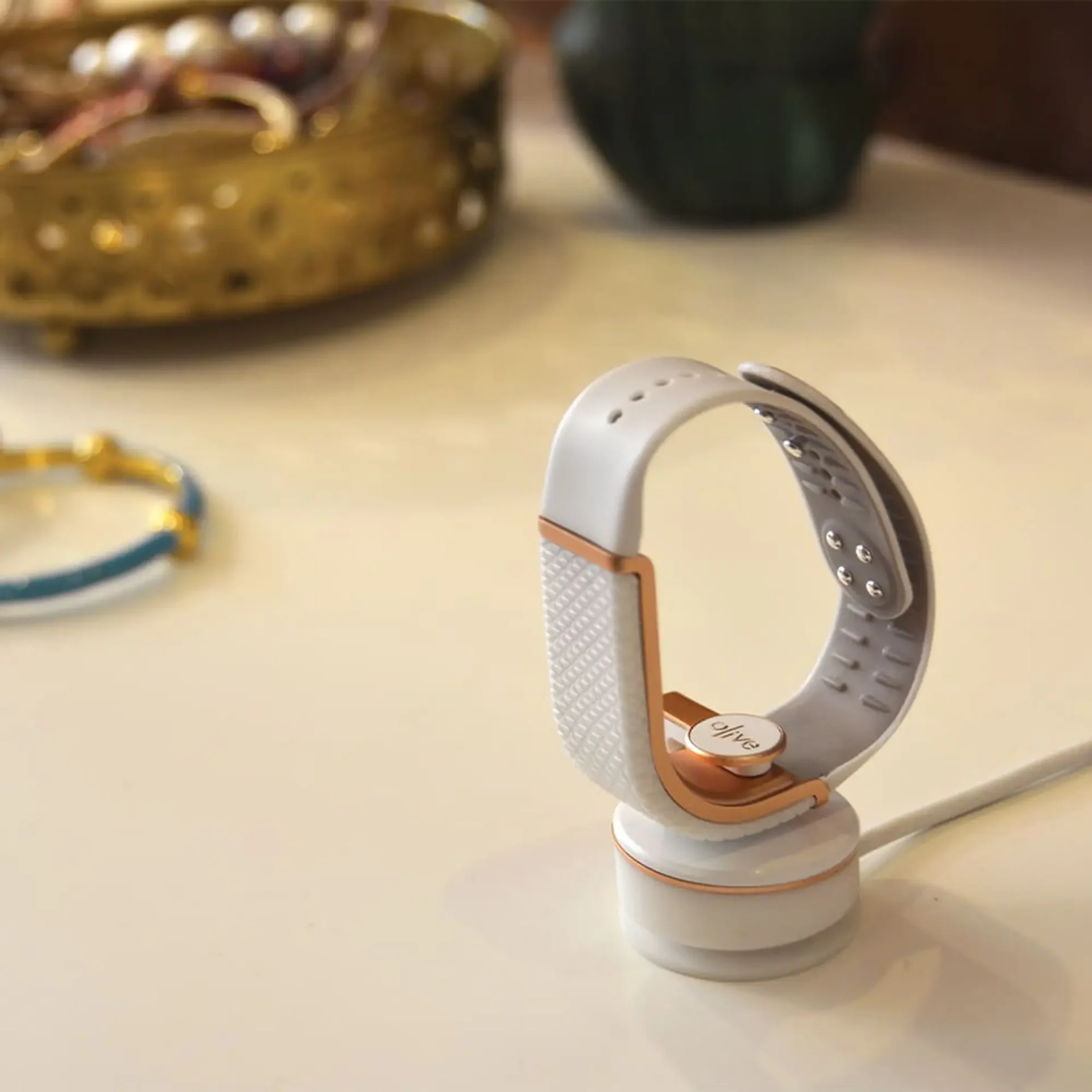 A fitness band on a charger