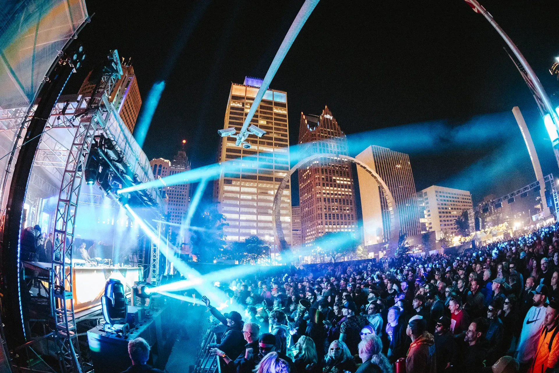 A concert at night in Downtown Detroit