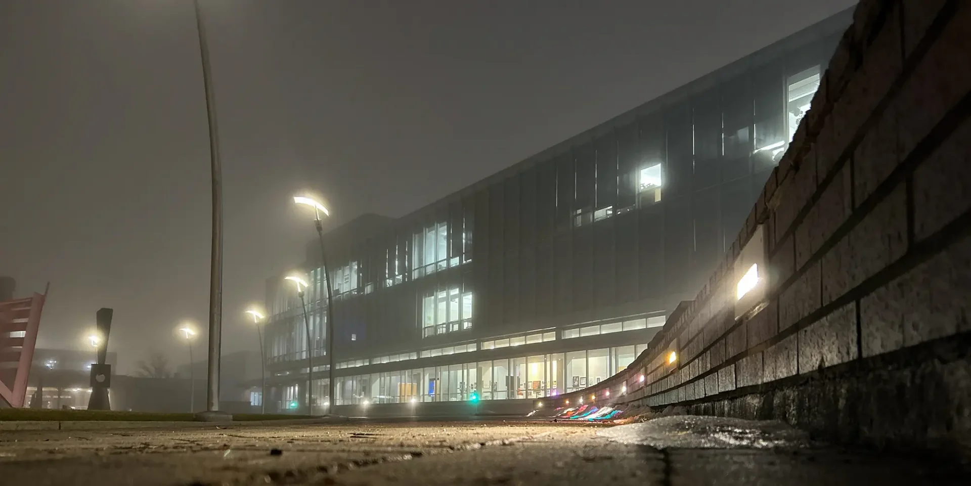 Photo of the Walter B. Ford Building at night.