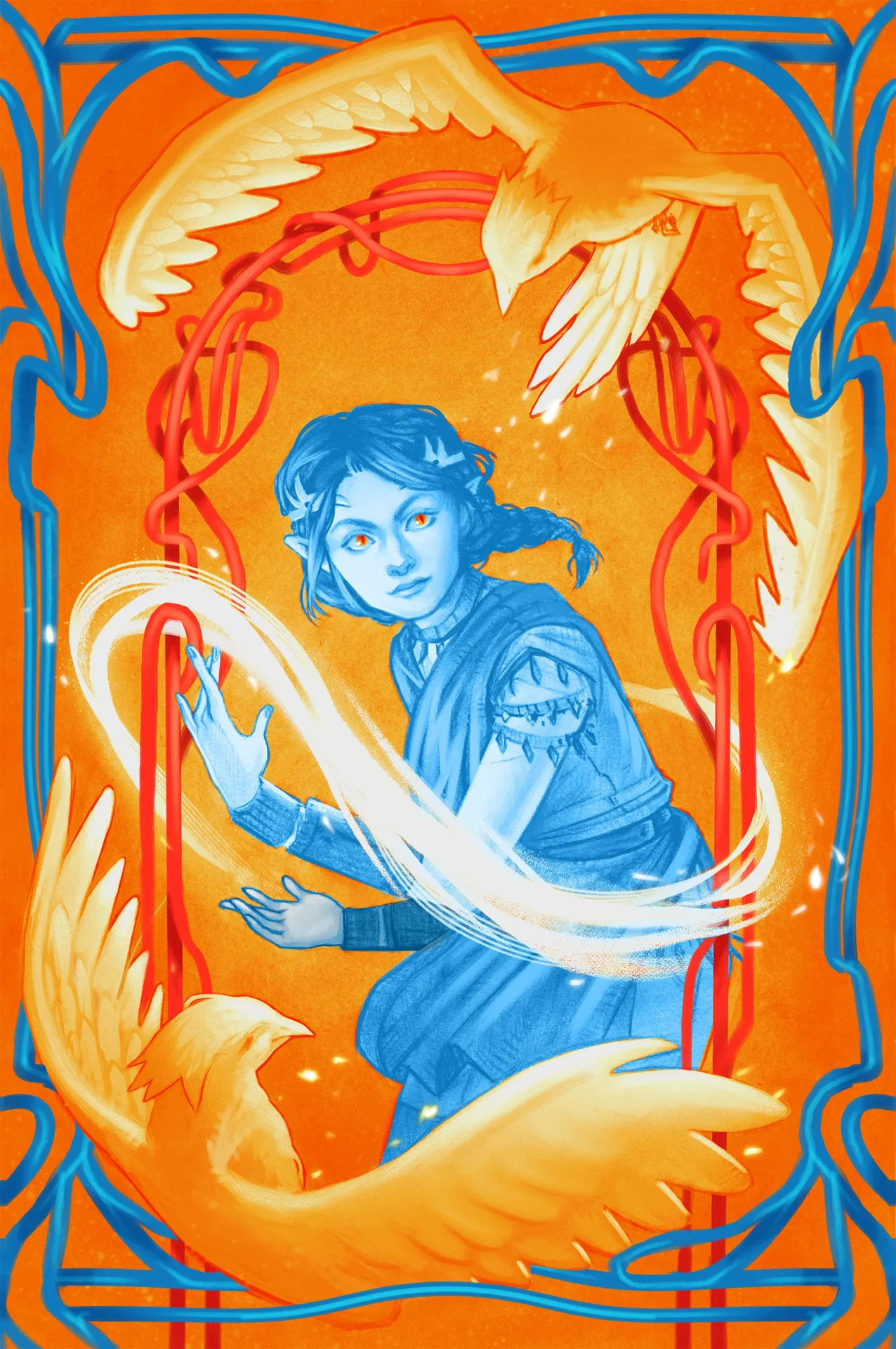 Blue girl book cover within orange magic
