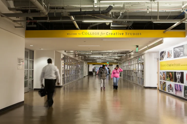 Students walking down the hallway at the Taubman Center