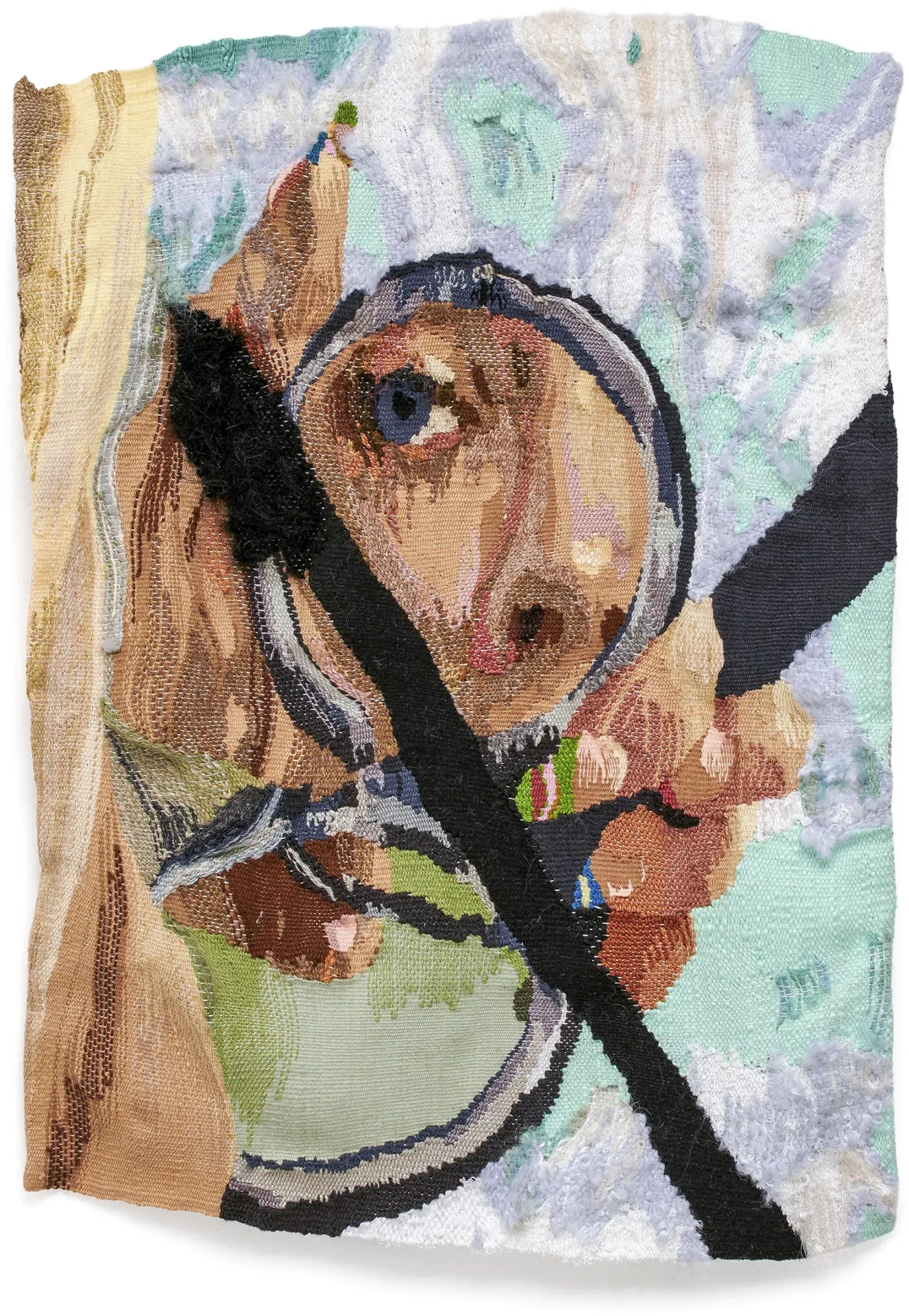 Face with a magnifying glass and a hand