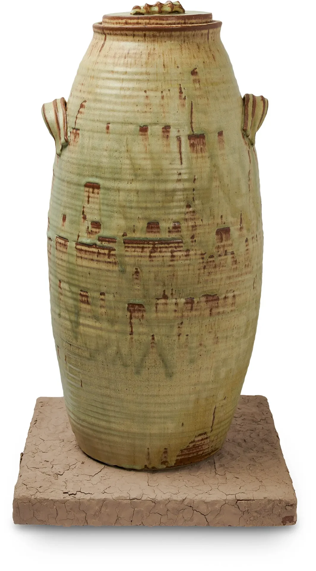 Large jar vessel with green and yellows