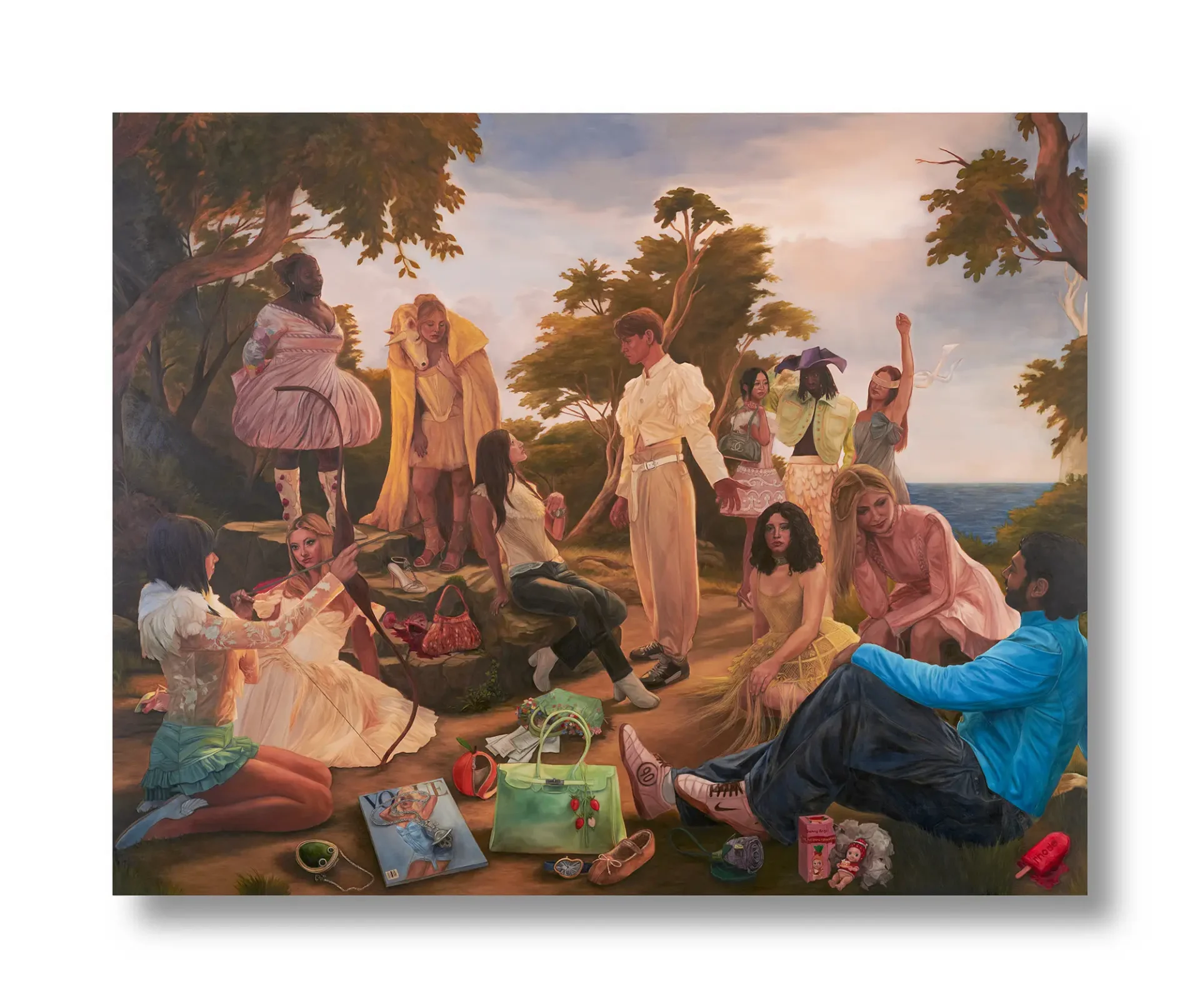 Large 12-figure landscape fashion painting