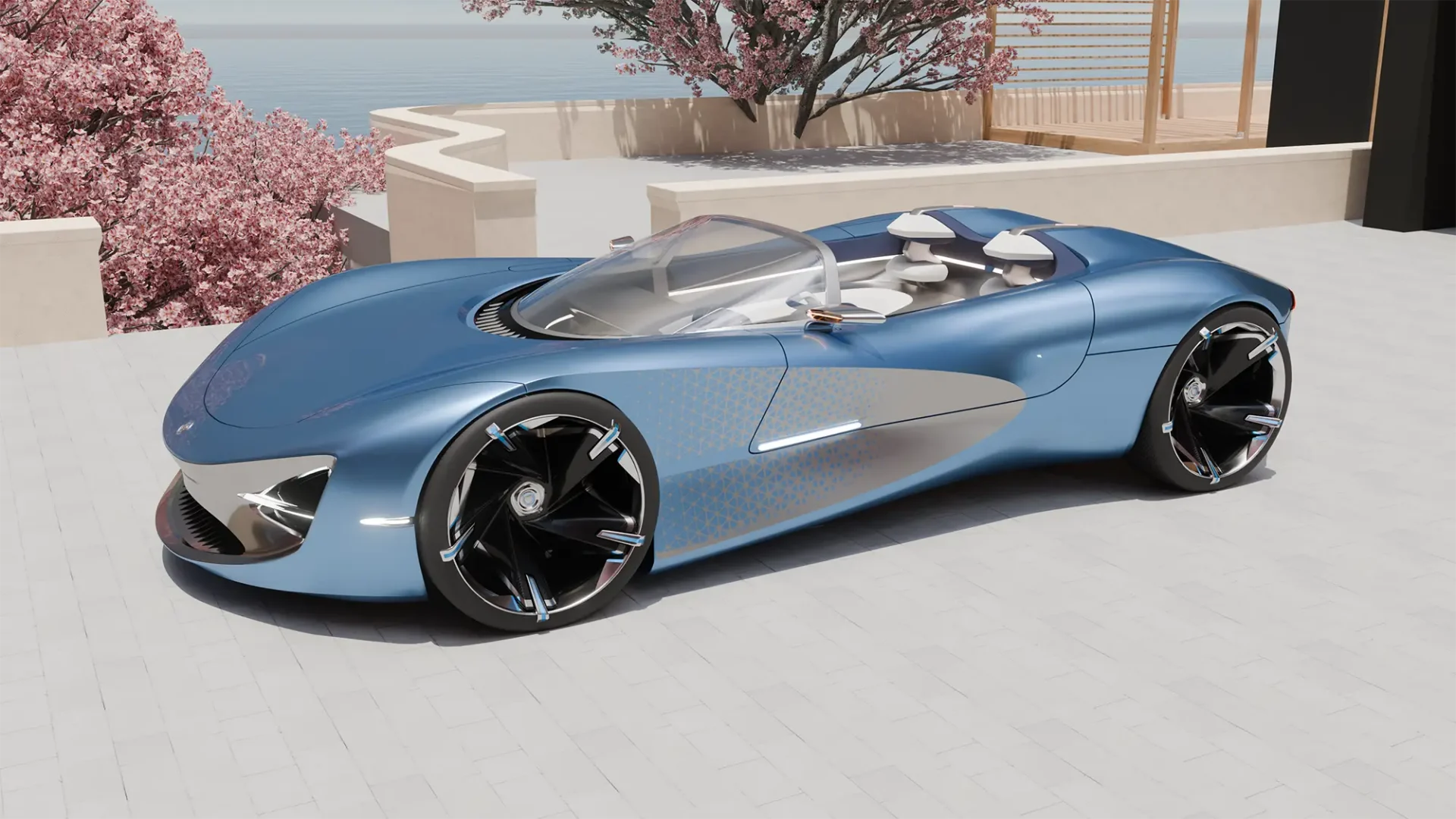 An exterior shot of a rendering of the Jaguar Ne