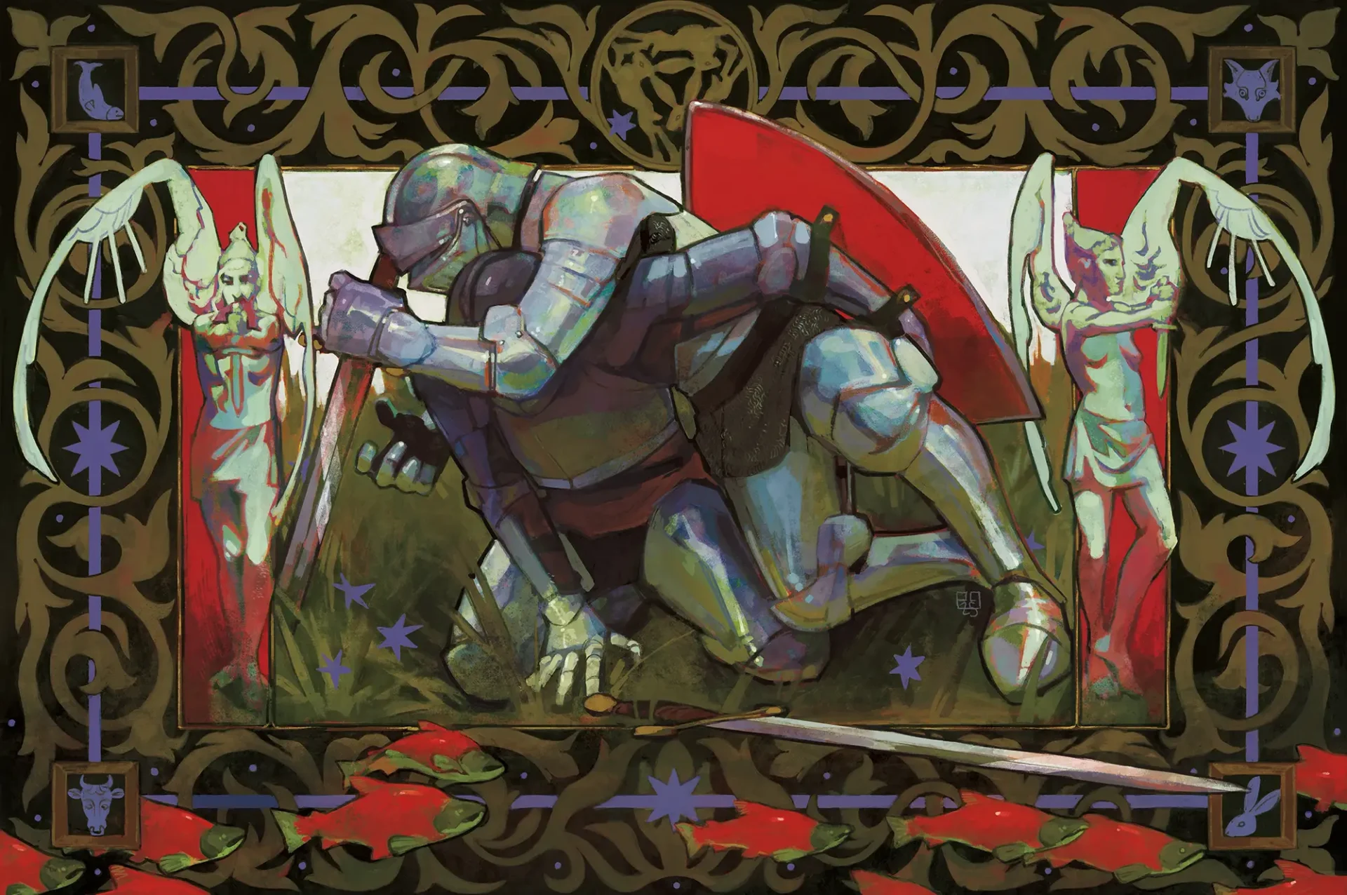 Two knights fighting
