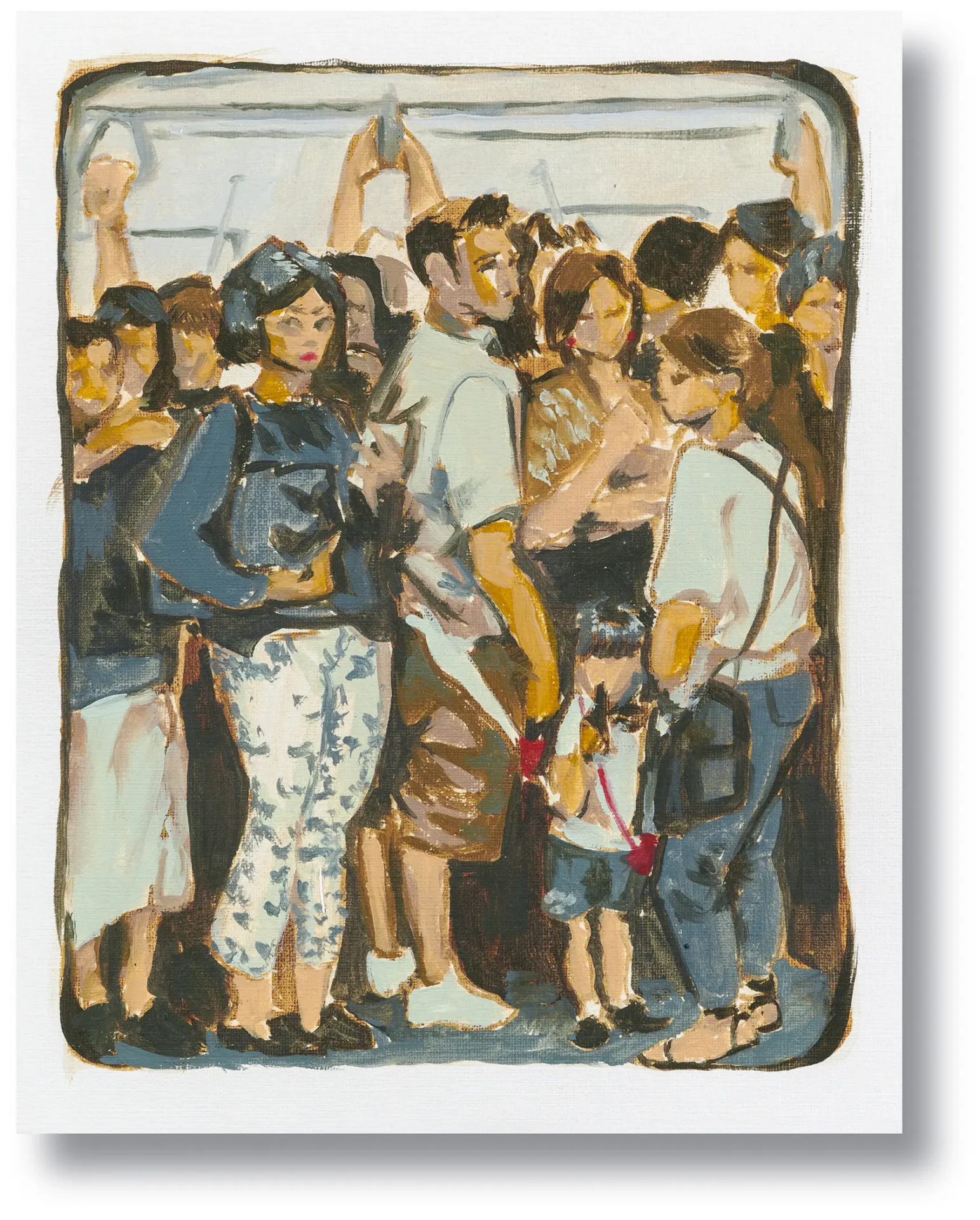 Front view of a crowd on a train car