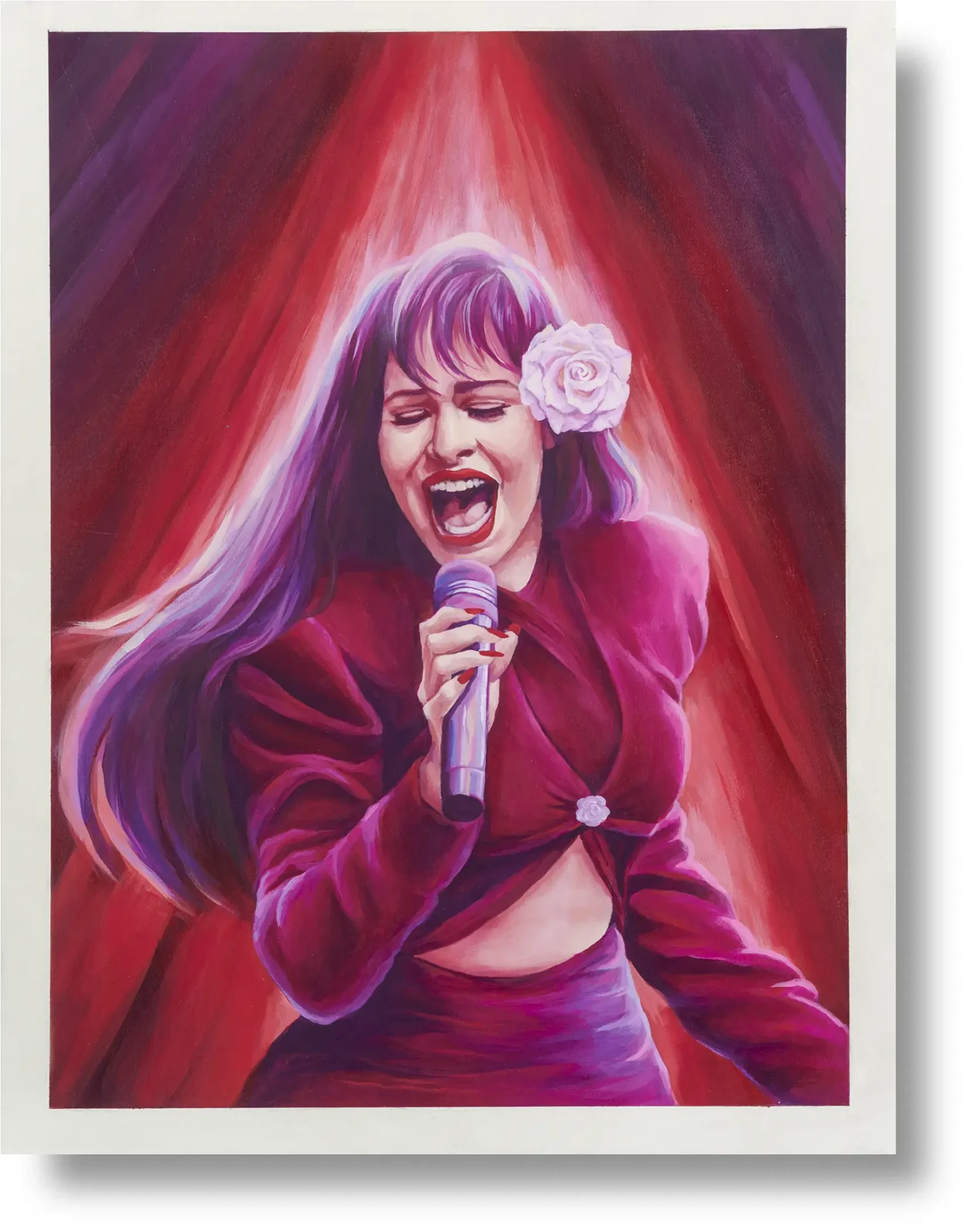 Woman singing with microphone