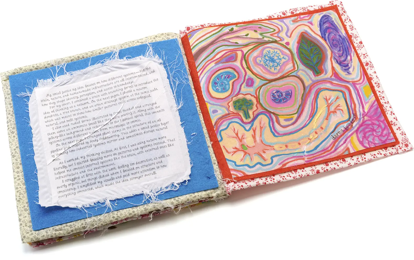 Fabric book detailing a social justice big idea