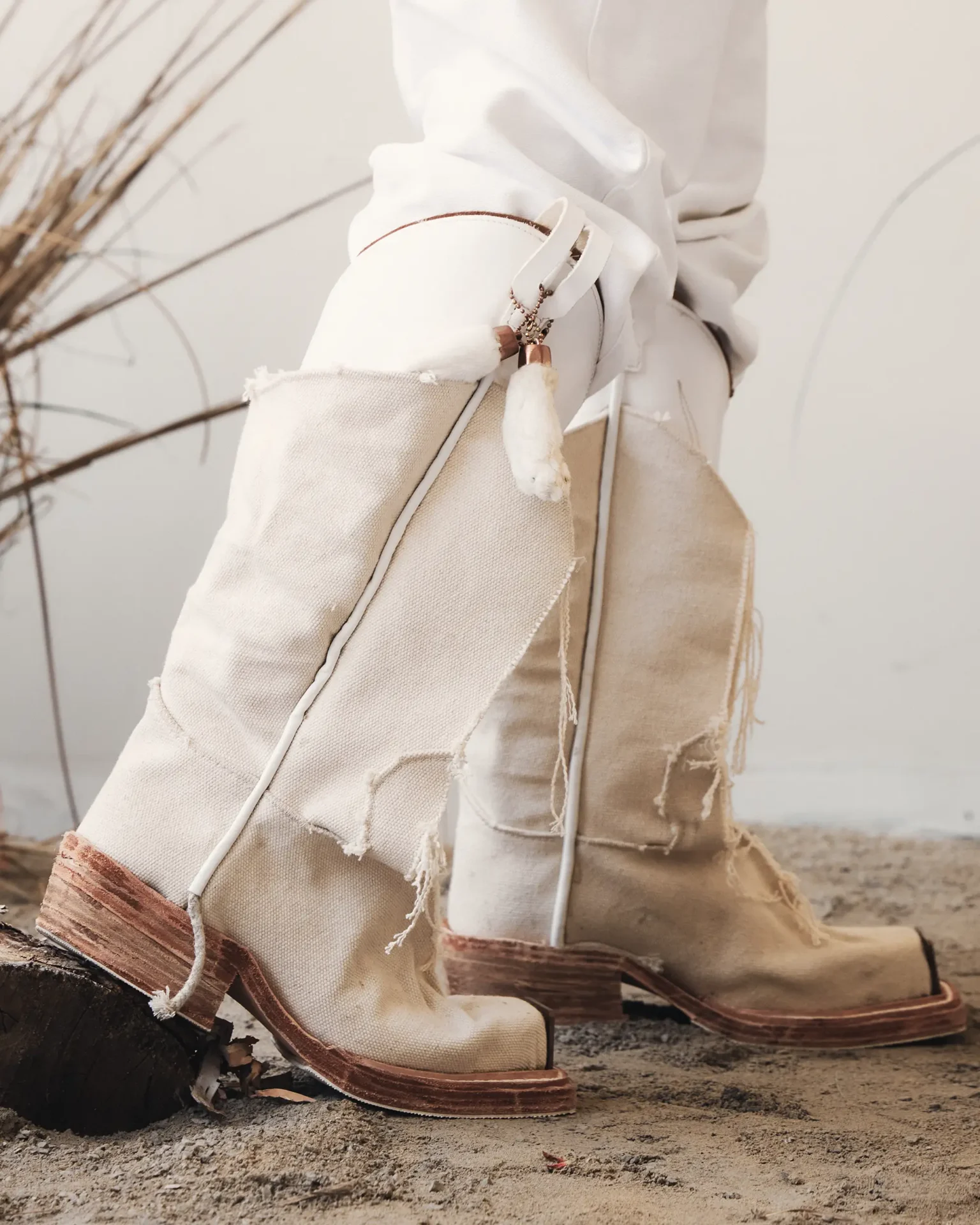 Pair of cream colored boots