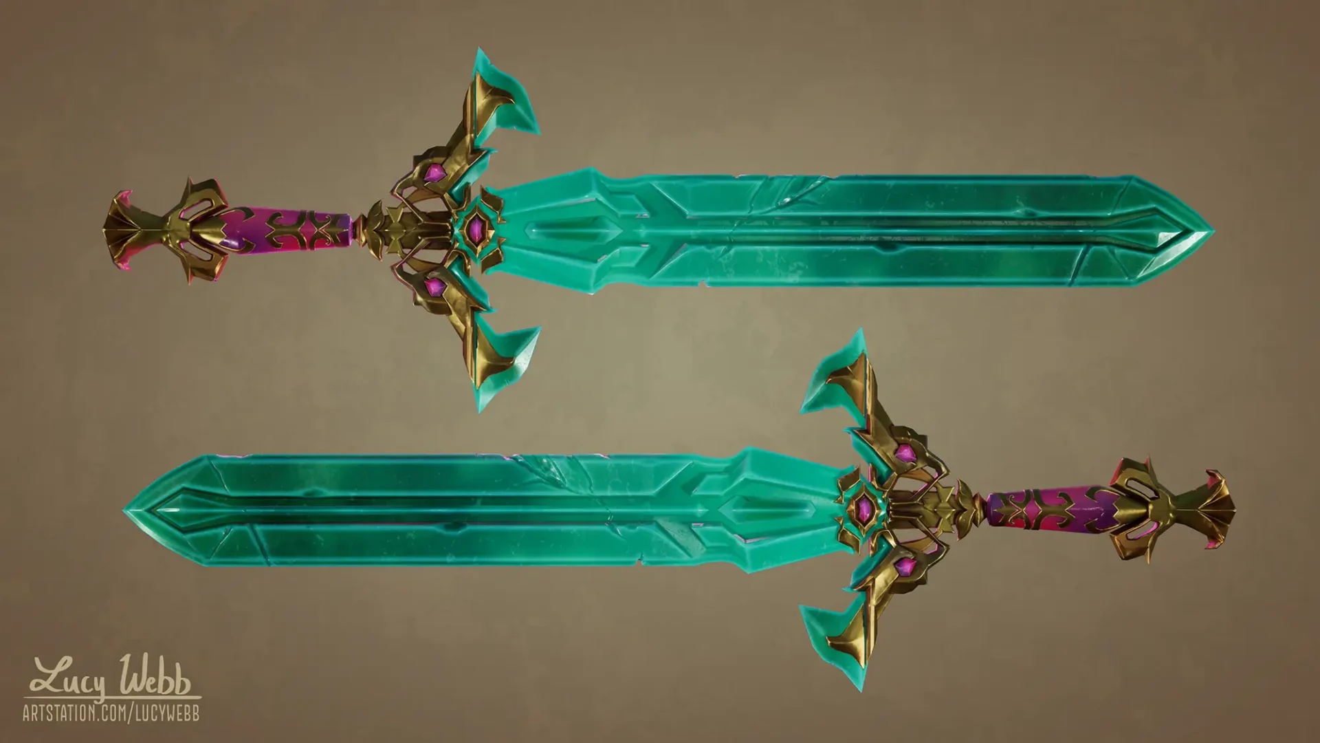 Green Crystal Sword with Gold and Purple handle