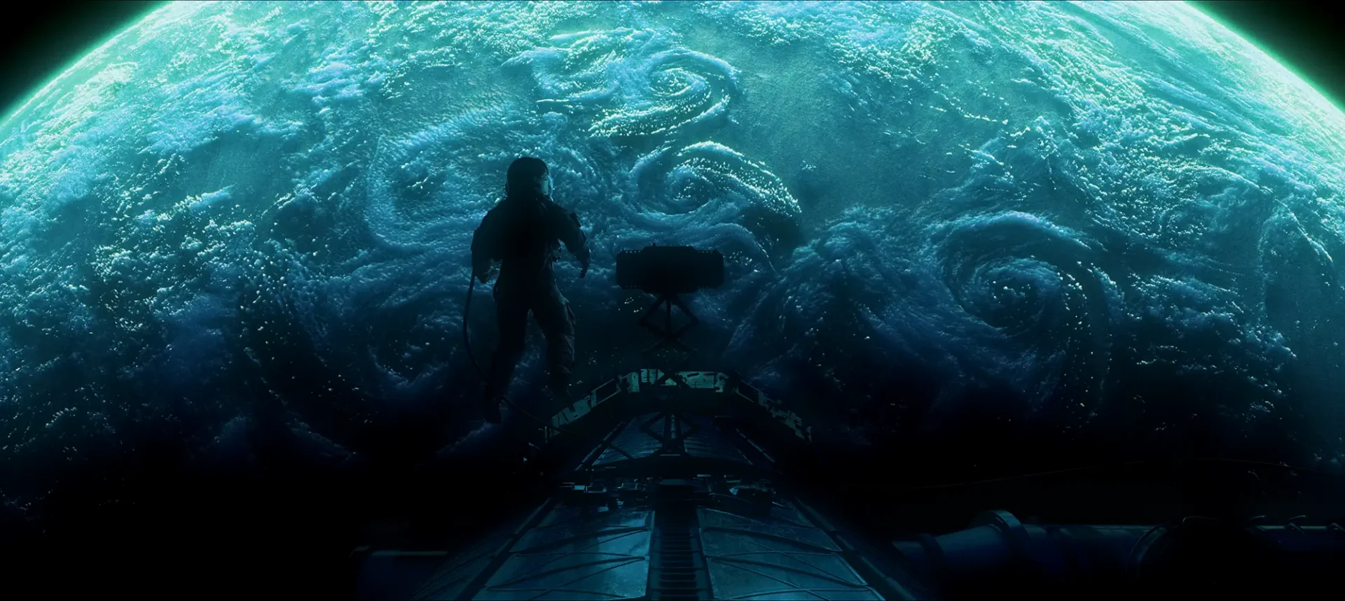 Person floating out in space in front of the earth