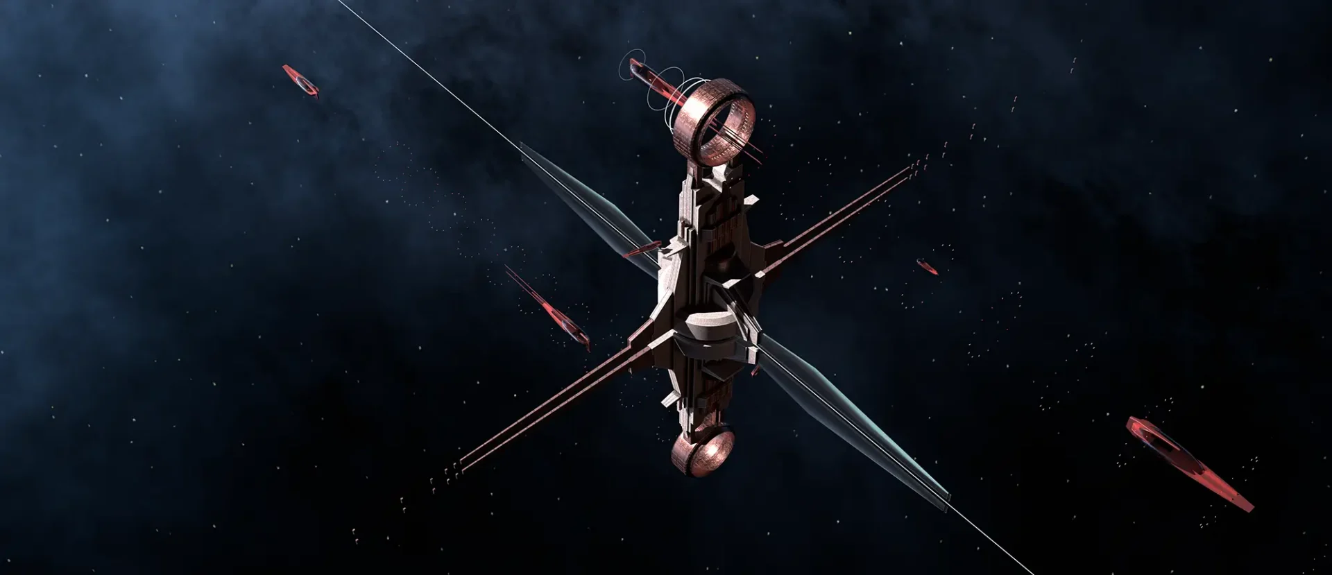 Space Station with ships docking and taking off.