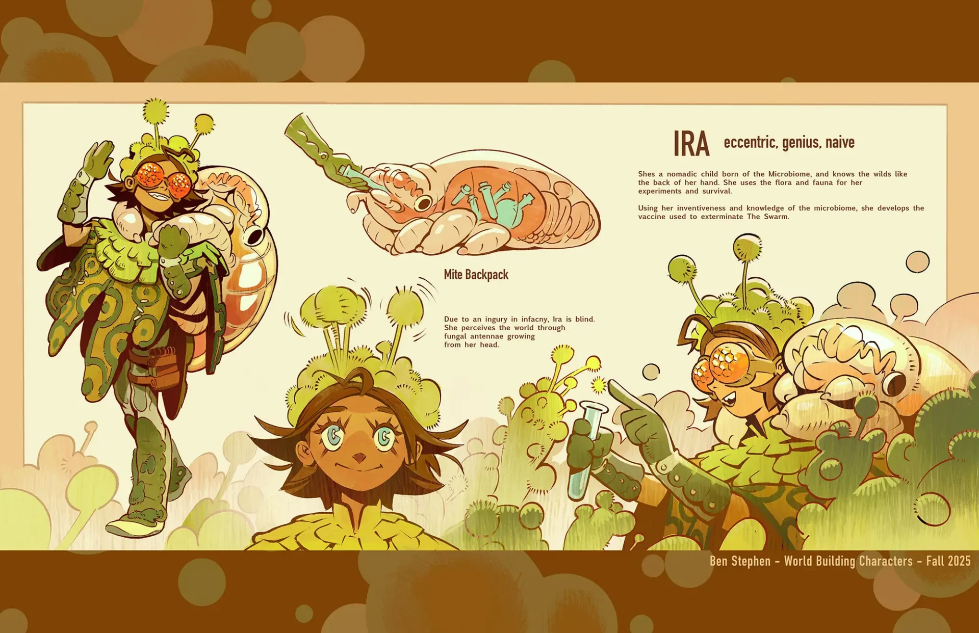 Character sheet. Person dressed as a bug superhero