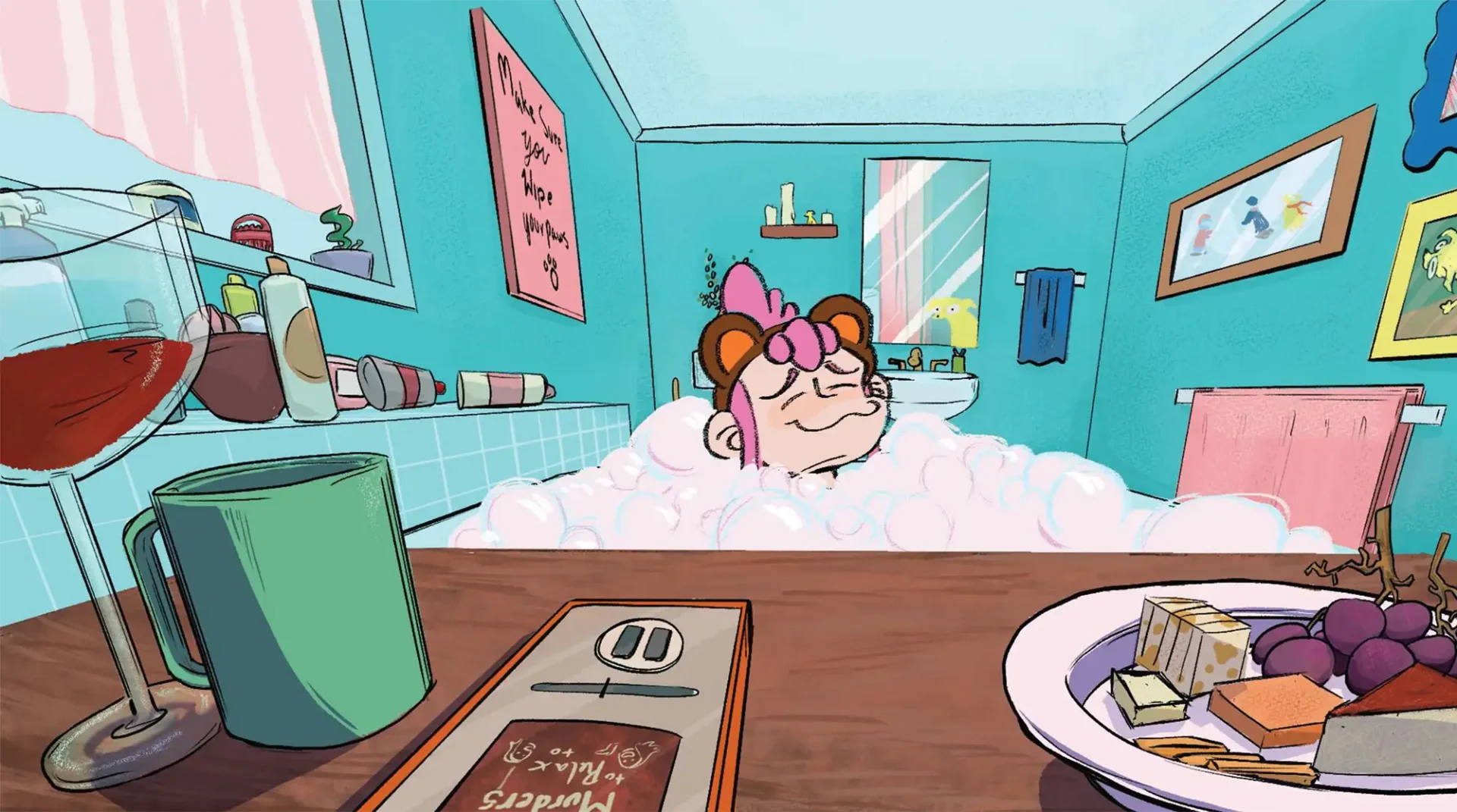 Digial drawing of a person in a bathtub