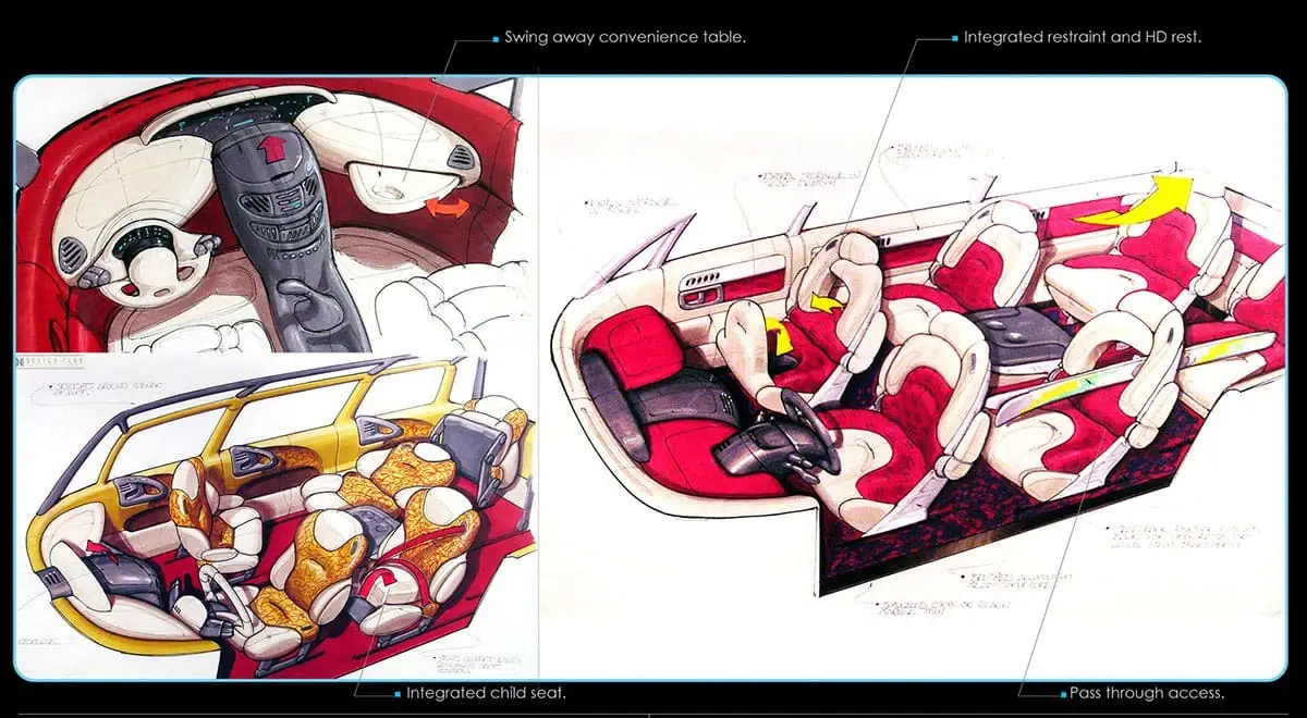 Interior sketches and designs for a concept vehicle
