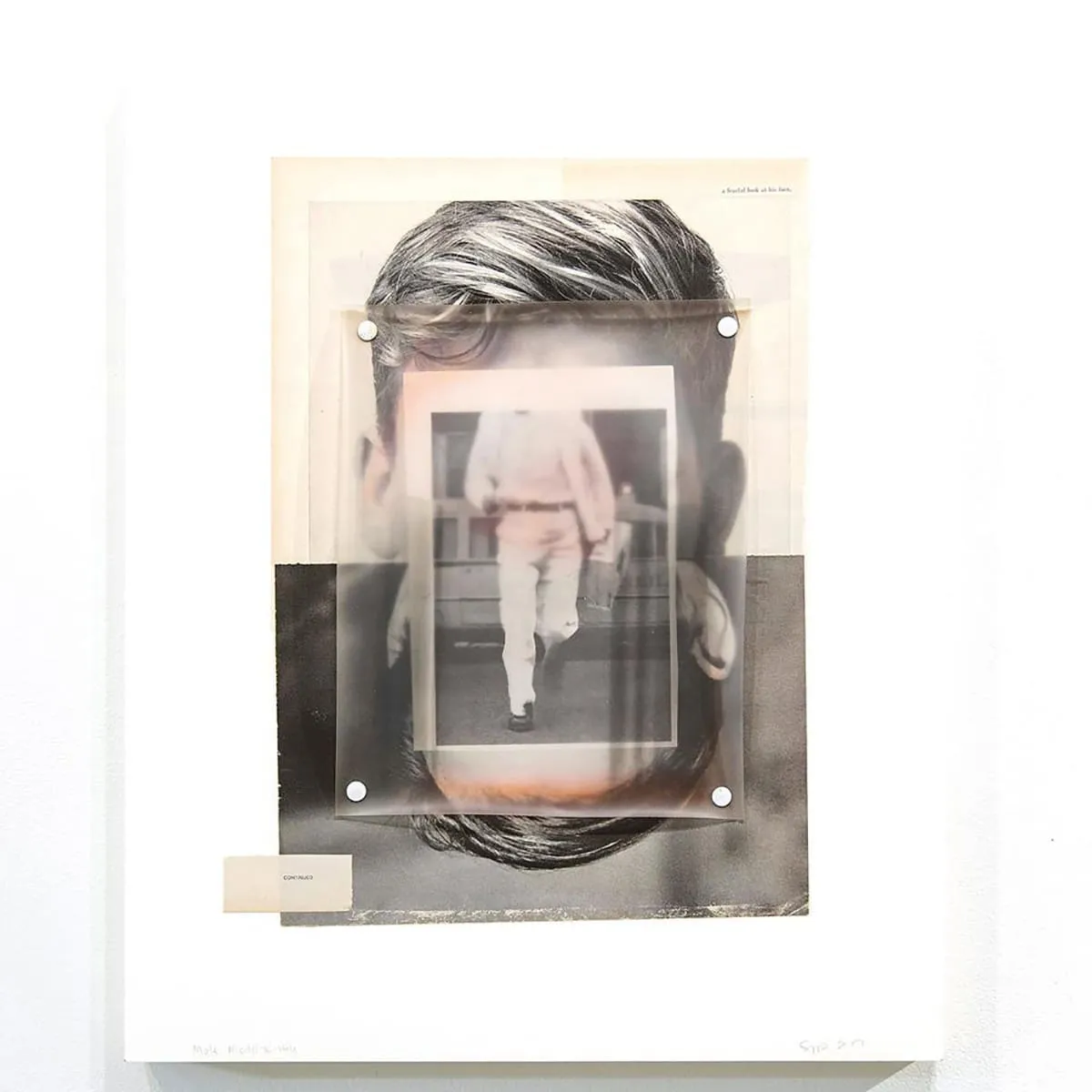 A collage of pages and bodies layered ontop of one another using different materials of transparency