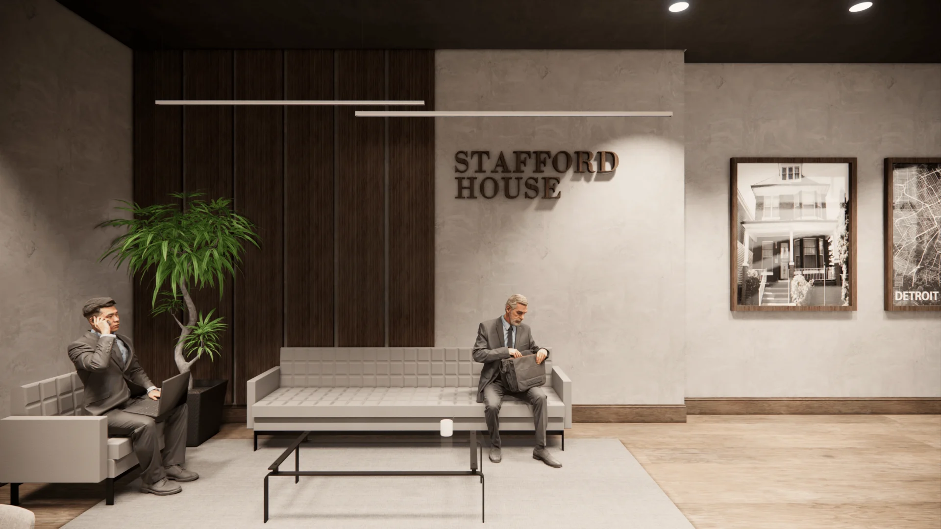 Conceptual rendering of a waiting area with couches
