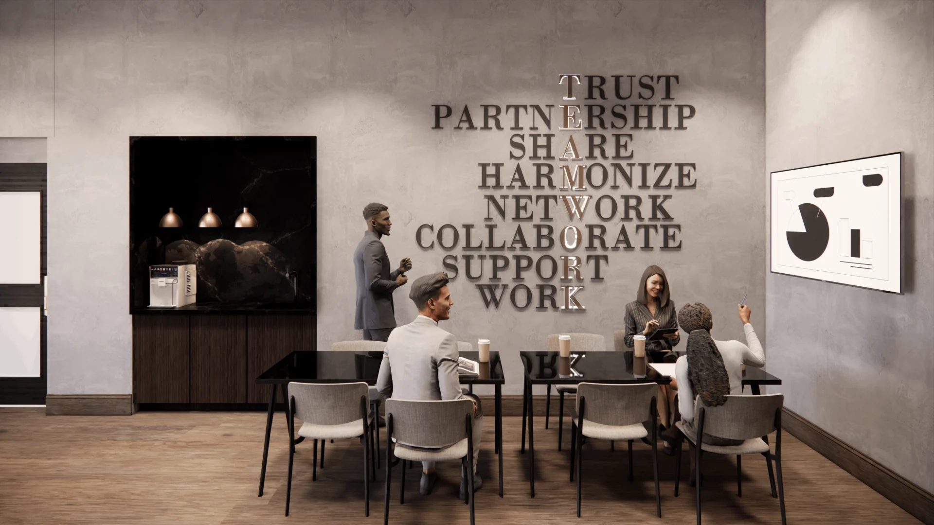 Conceptual rendering of a meeting space