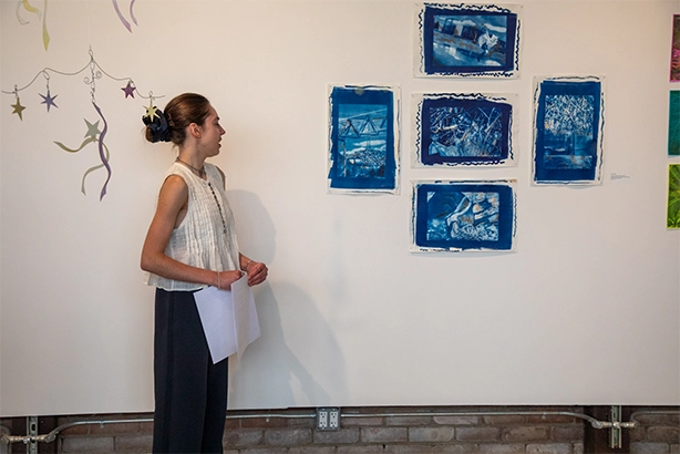 A student presents final work during a sponsored studio with the Creative Body Institute