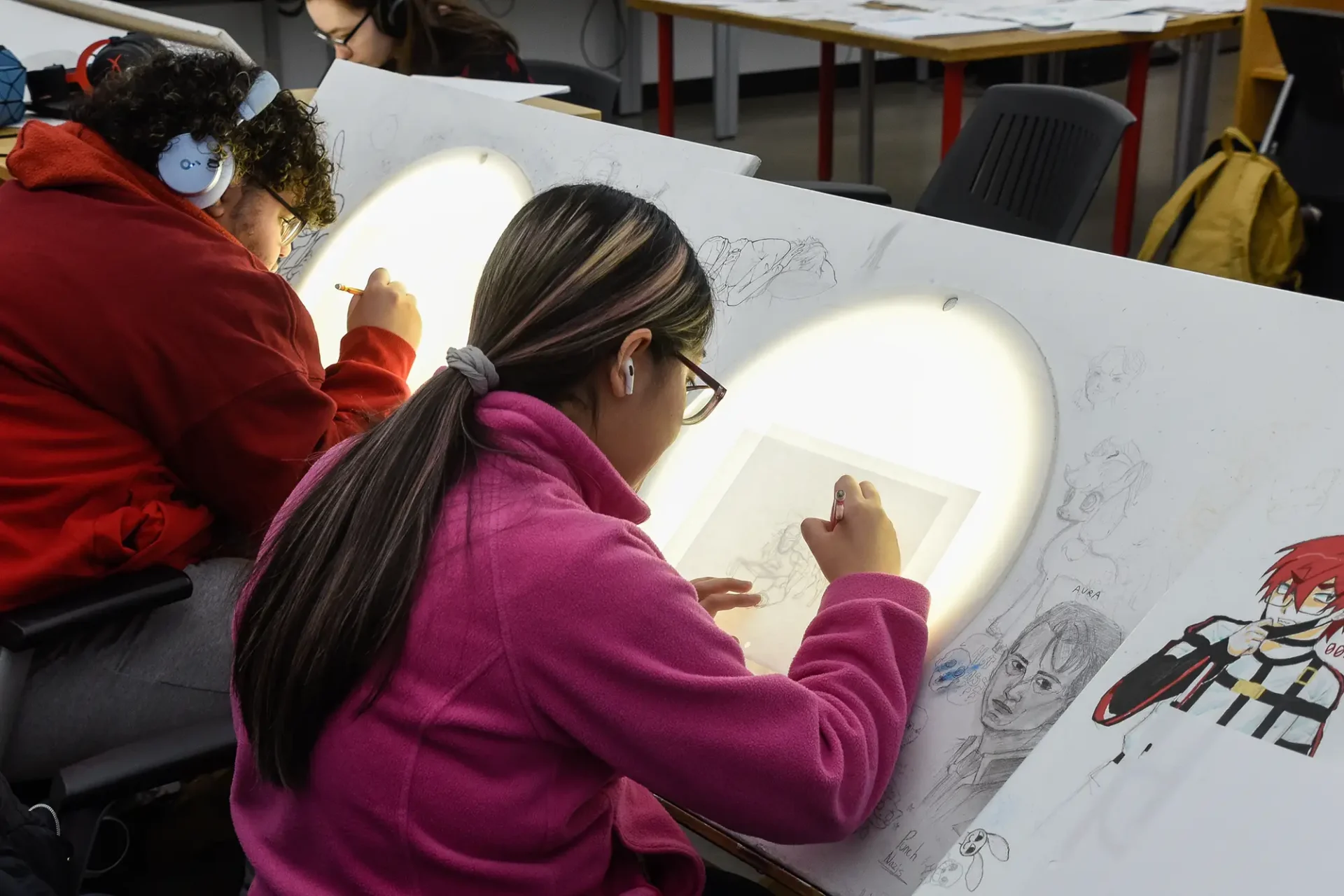 Student working on a fightable creating a 2D animation.