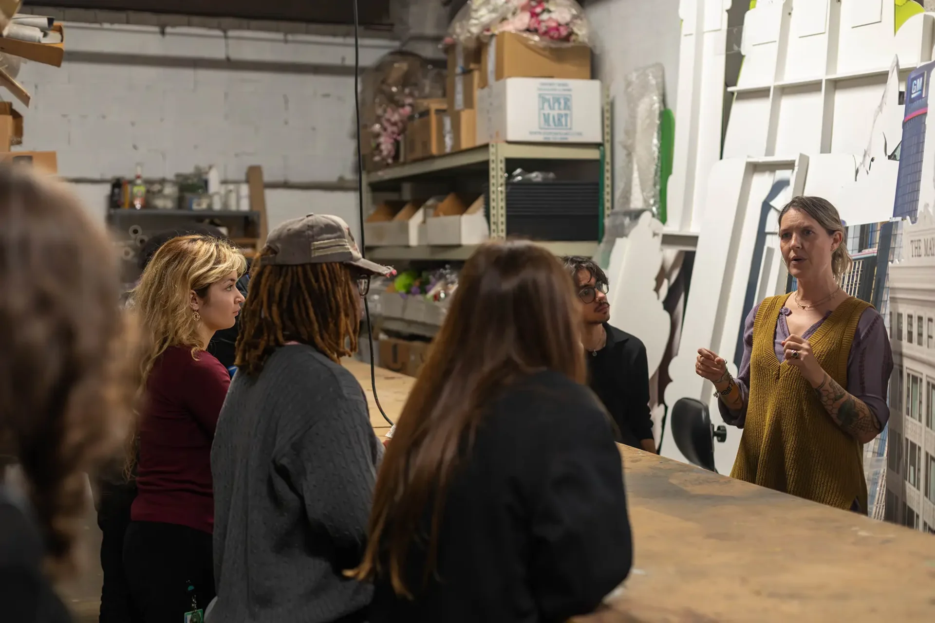 Industry expert presenting information about business to students.