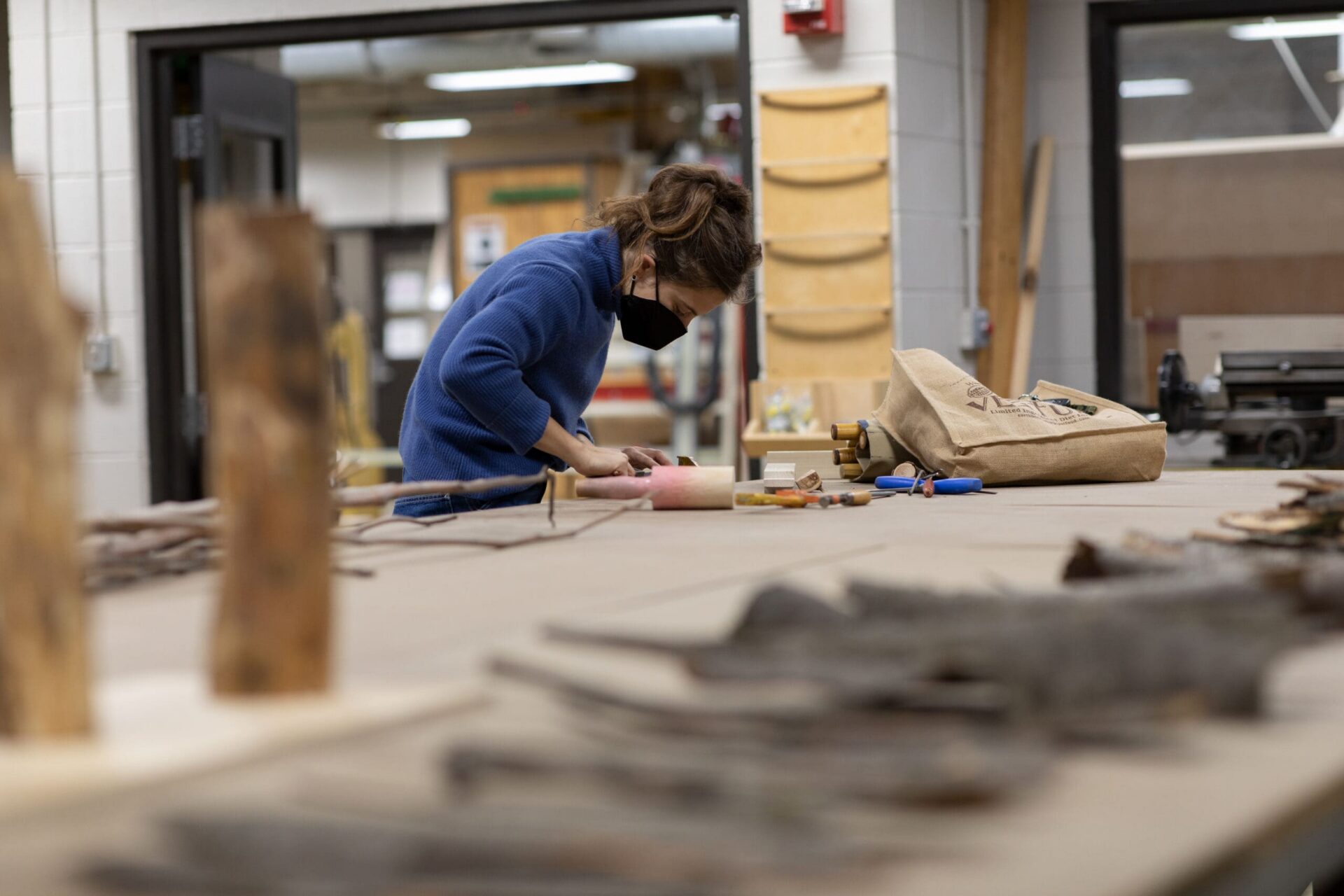 A student working at a table