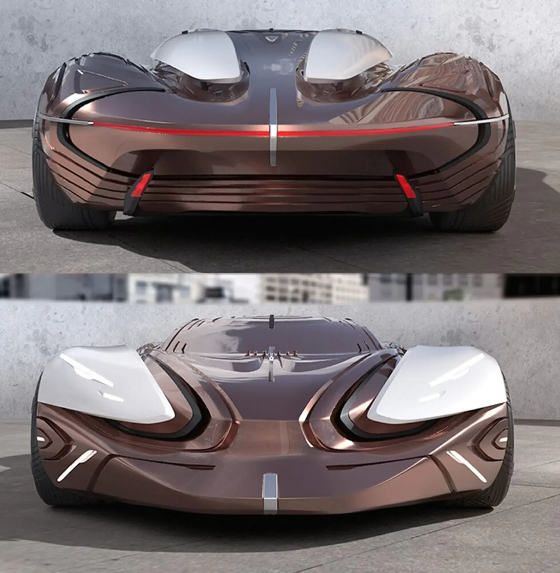 Final renderings. Automotive design sketches and interior 3D renderings where the synthesized "Nature +" materials are applied directly onto vehicular surfaces—such as the dashboard, side door panels, and center console—to demonstrate a cohesive premium vehicle interior.