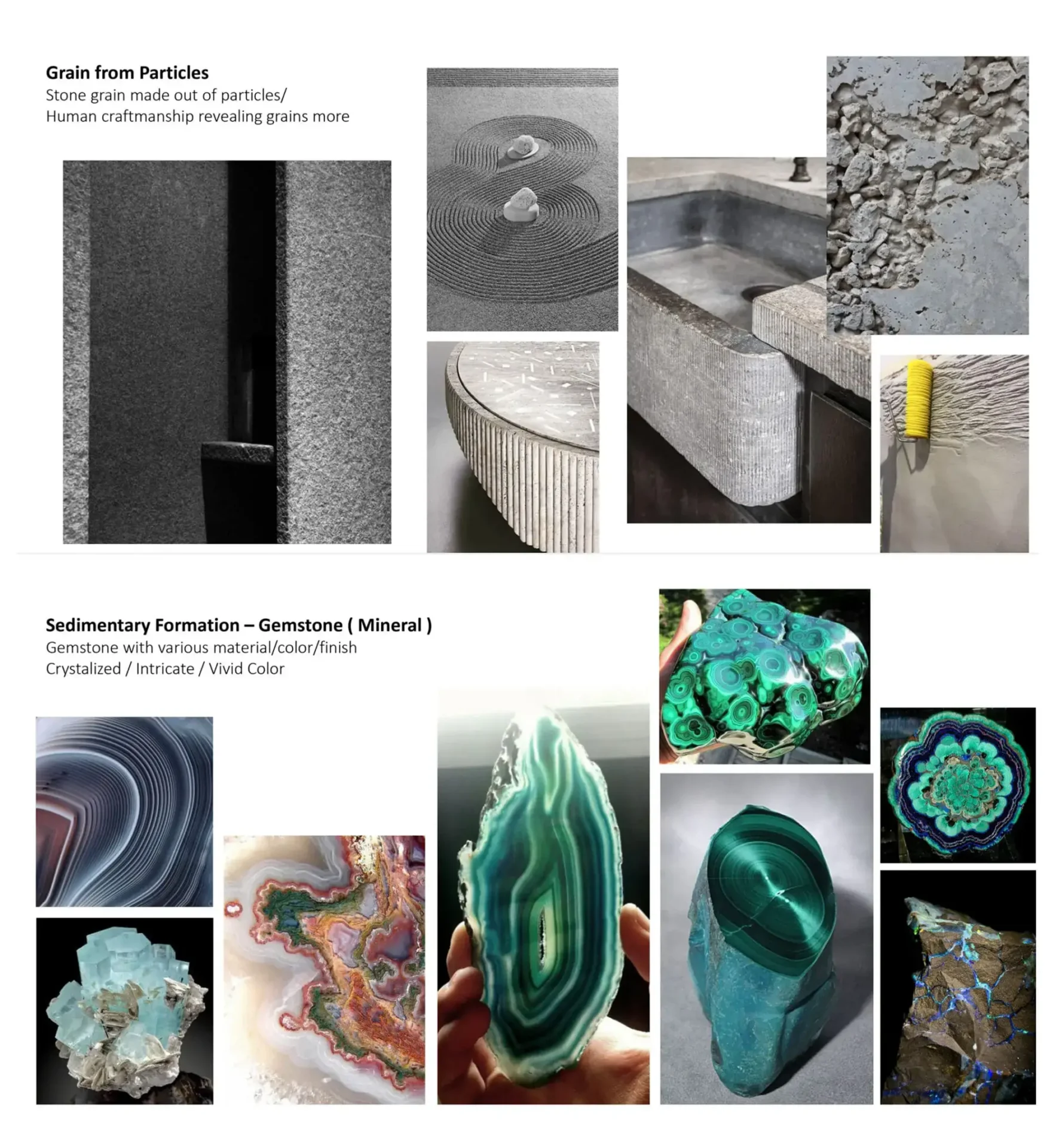 A collection of digital renderings highlighting abstract, flowing organic forms generated by algorithms, simulating natural textures like carved wood and layered fiber to explore new interior automotive styling possibilities.