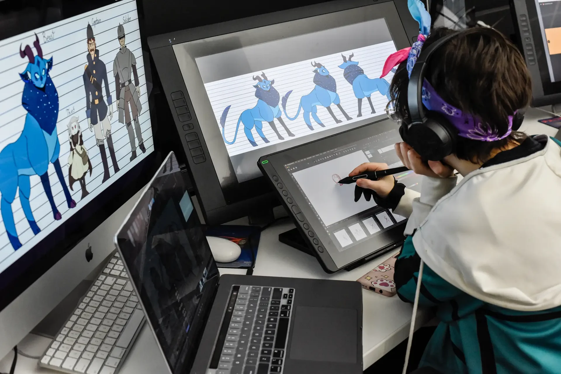 A student working on a digital drawing assignment.