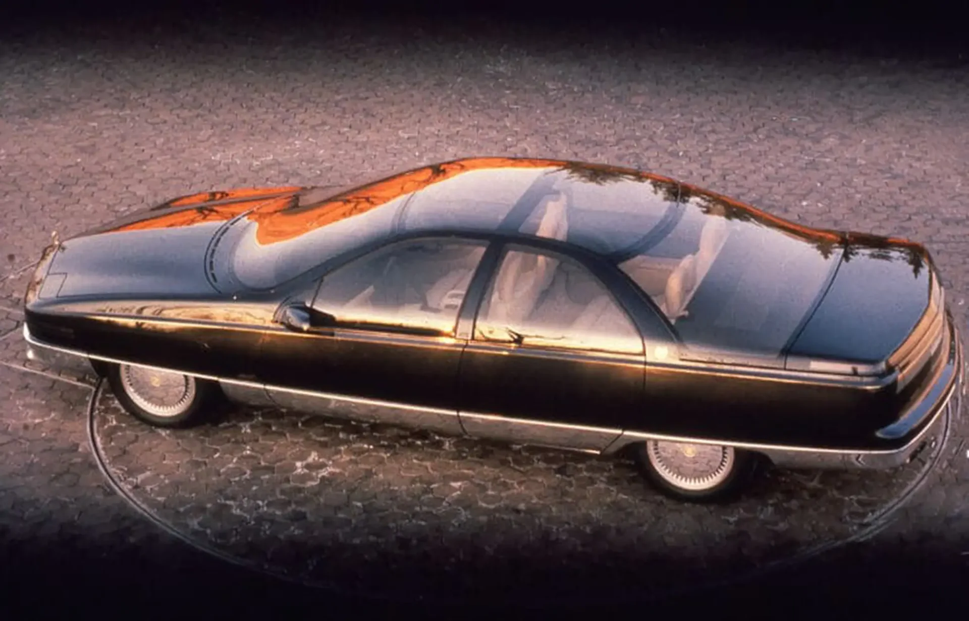 A side, overhead shot of a family sedan