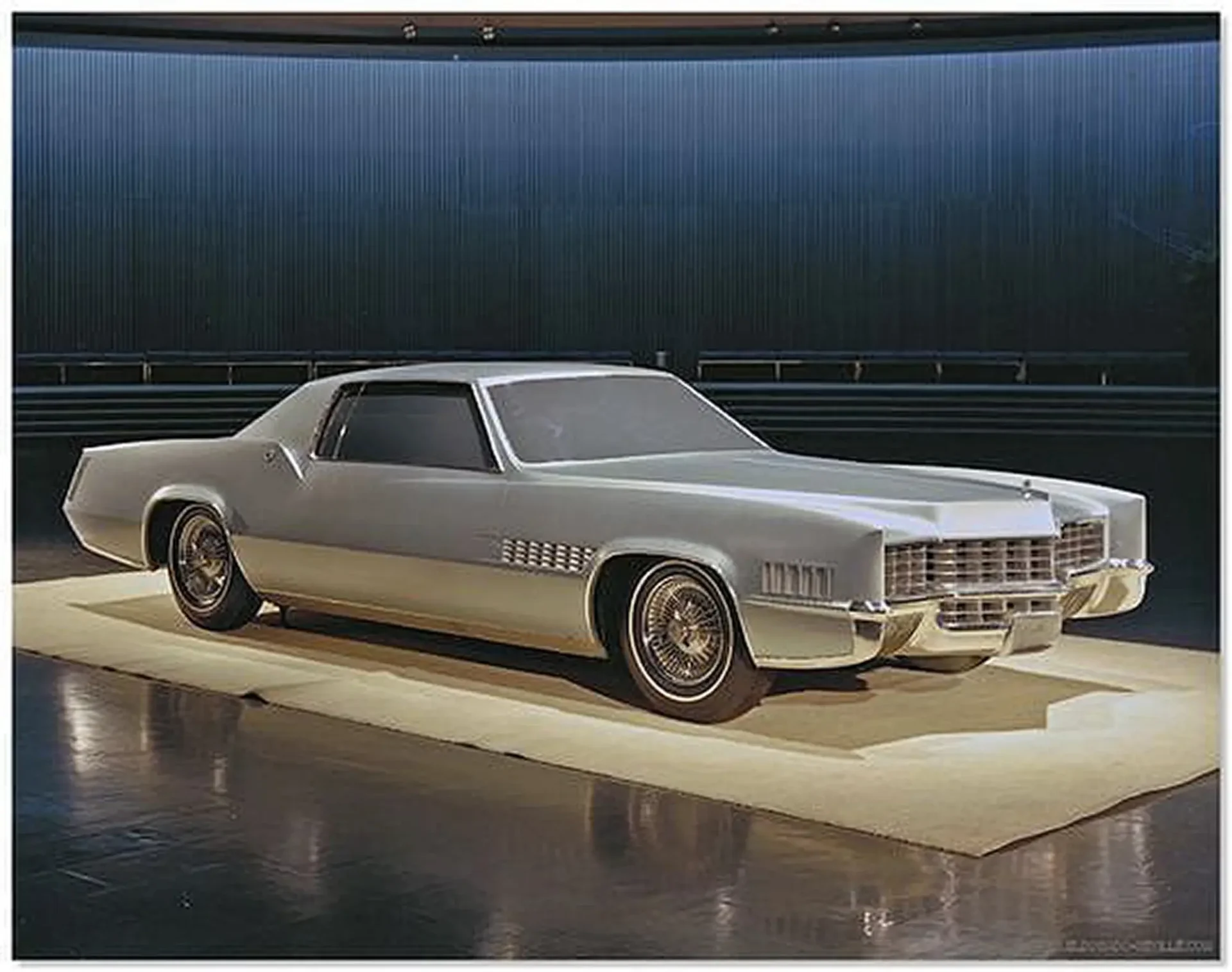 A sedan car in a showroom