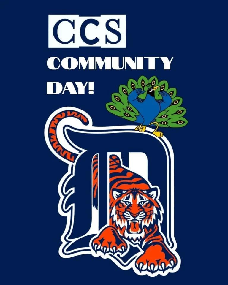 promotional graphic for CCS Community Day for the Detroit Tigers.