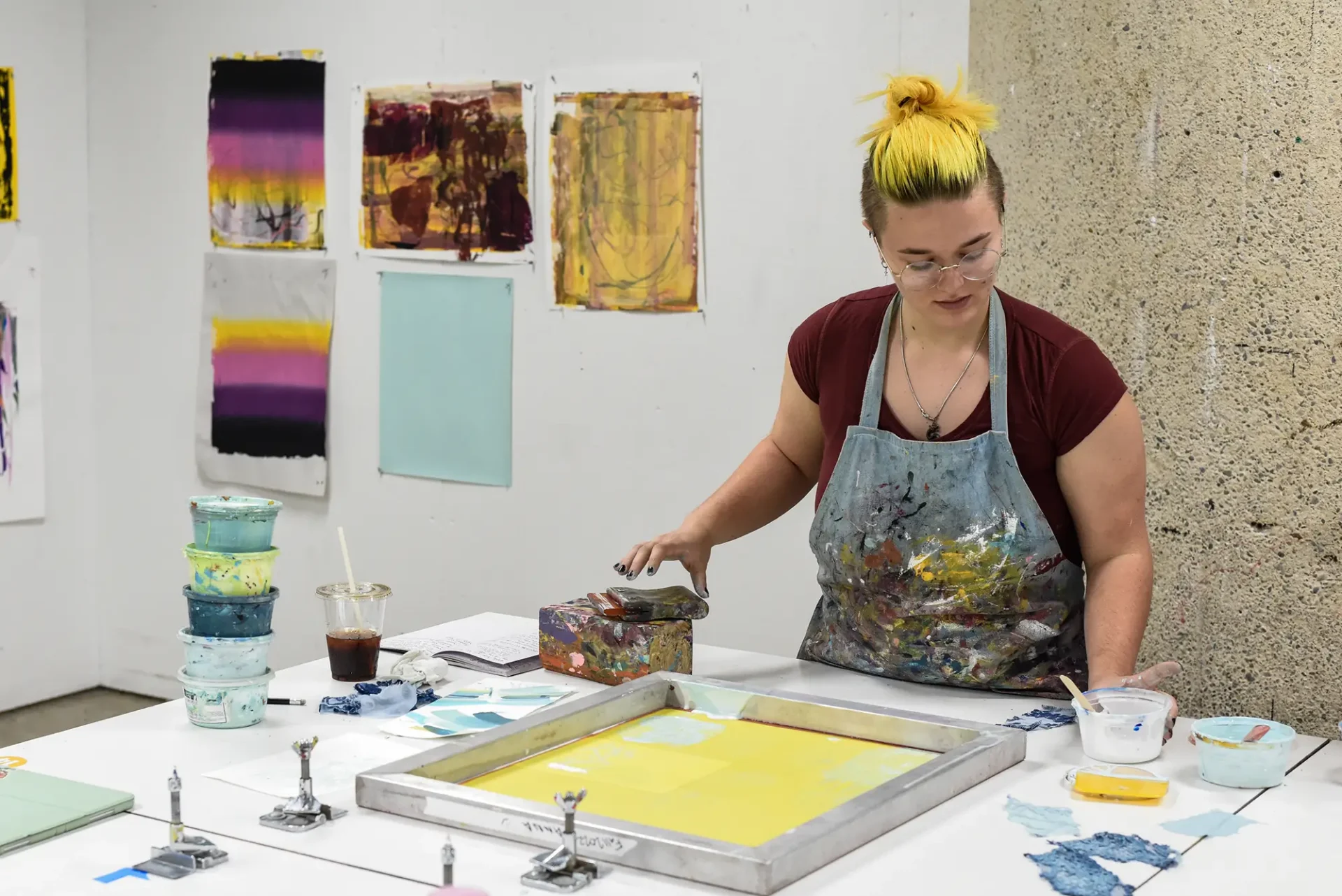 Student screen printing.