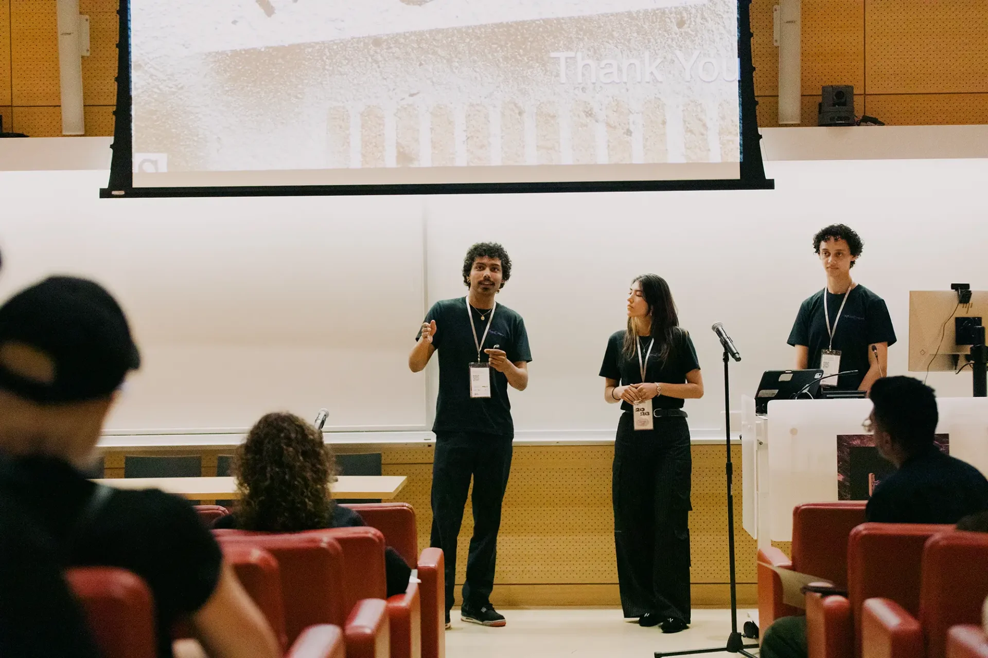 CCS students presenting their project Flowstate from a sponsored studio with Ecosphere Organics at the annual Biodesign Challenge Summit in 2026