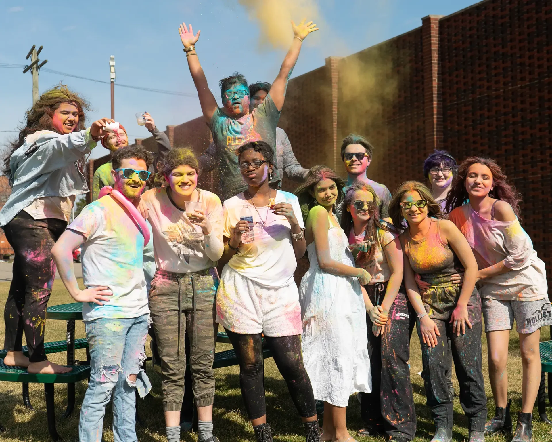 Students having fun during Holi