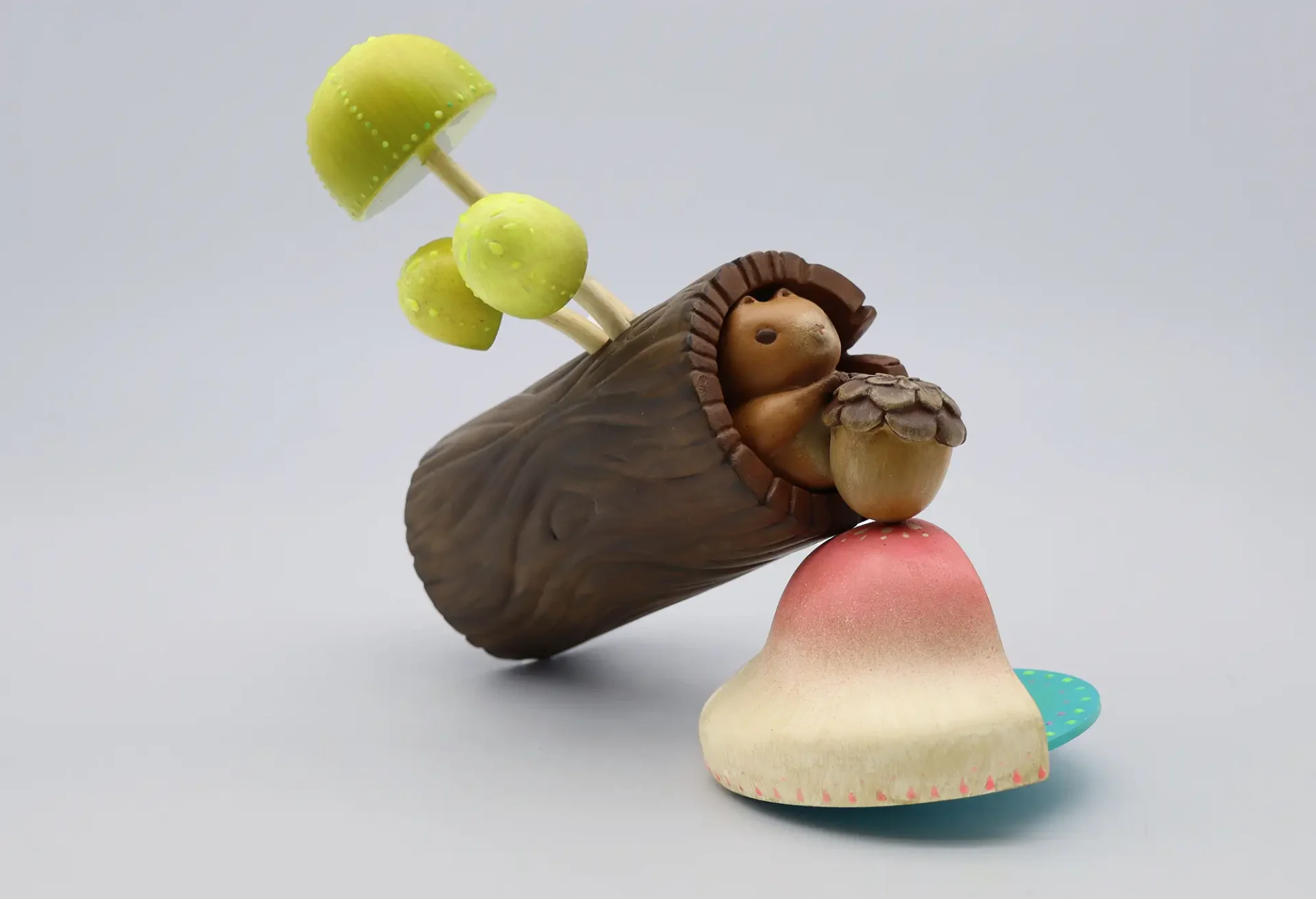 Angle grinder in the theme of a forest, mushrooms and squirrel.