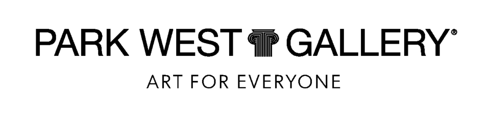 Logo for Park West Gallery featuring a stylized classical column icon between the words "Park West" and "Gallery," above the tagline "Art for Everyone."